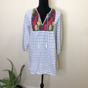 J. Crew Embroidered Striped Tunic Blue White XSmall